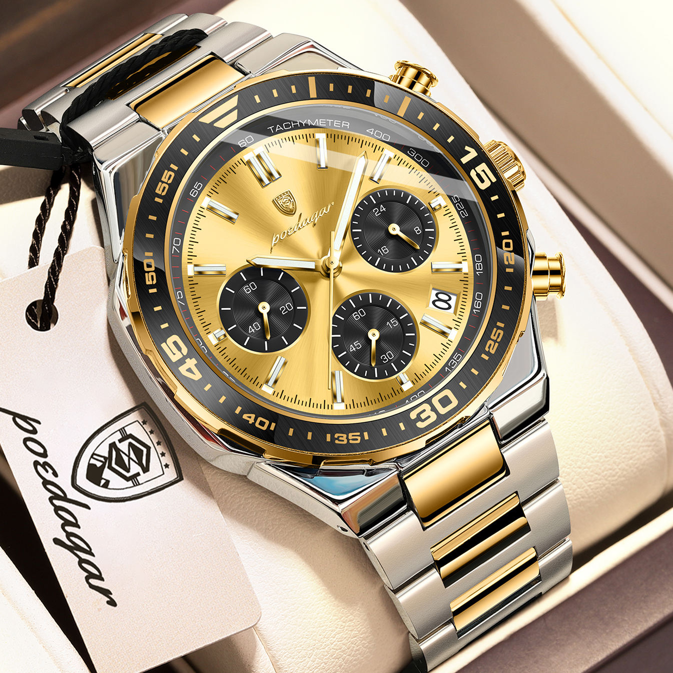 POEDAGAR 697 Luxury Fashion Chronograph Men’s Watch – Silver Gold